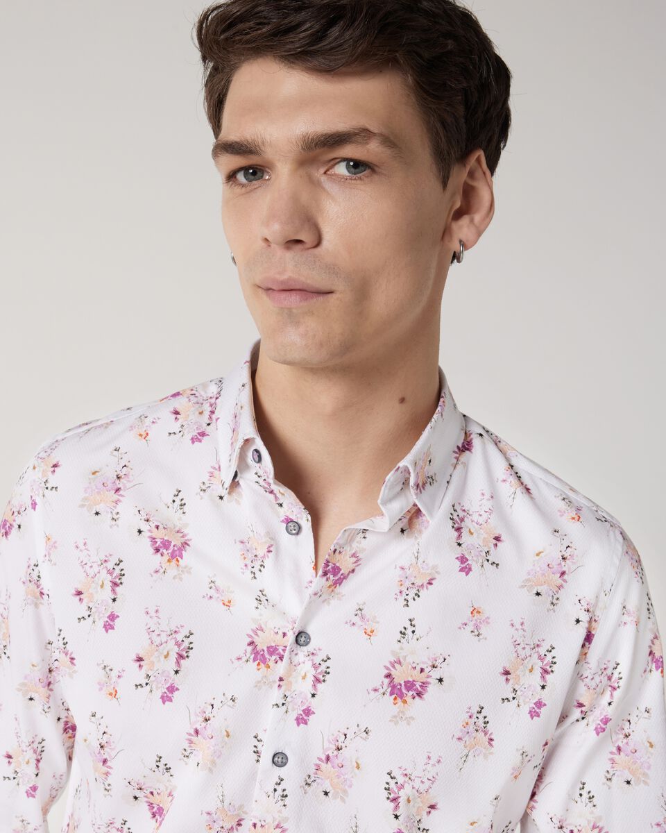 Floral Print Long Sleeve Shirt, Aubergine, hi-res